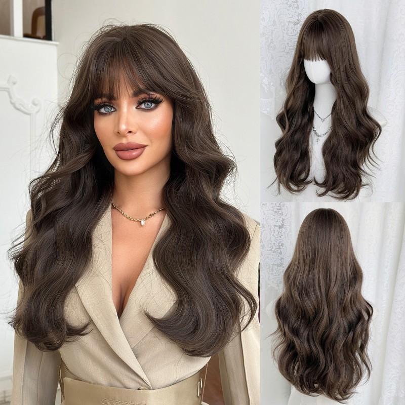 2025Tea Brown Lace Front Wig with Long Curly Natural Wave Small Cap Size Full Head High Temperature Fiber for Girls