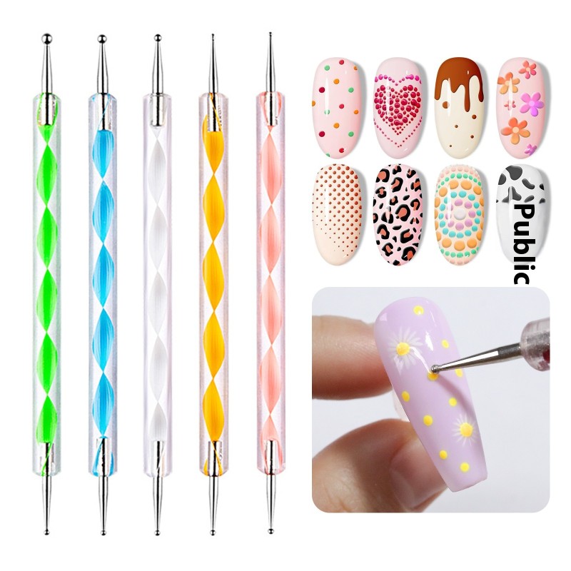Professional 5-Piece Set Soft Nylon Nail Art Brush Double Acrylic Nail Drill Beauty Tool Wholesale Manufacturers Synthetic Hair