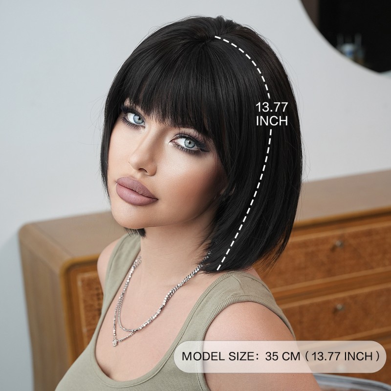 2025 Retro Smooth Black Wig with Small Hat Short Hair S Chemical Fiber Wholesale Headgear
