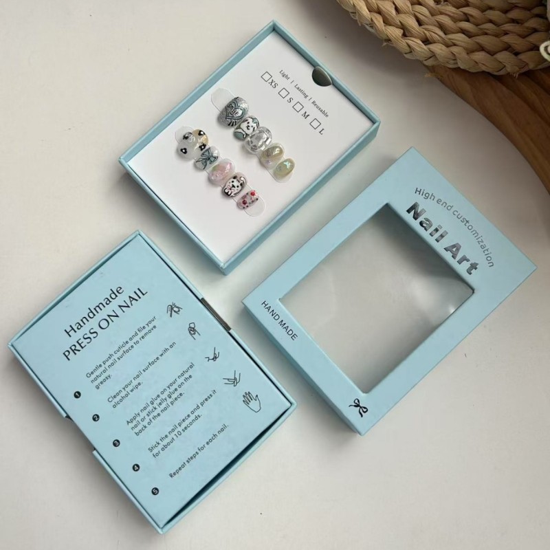 High-End Transparent Window Display Gift Box Thickened Paper Bronzing Logo Wearing Nail Art Packaging for Card Plastic Gift Card