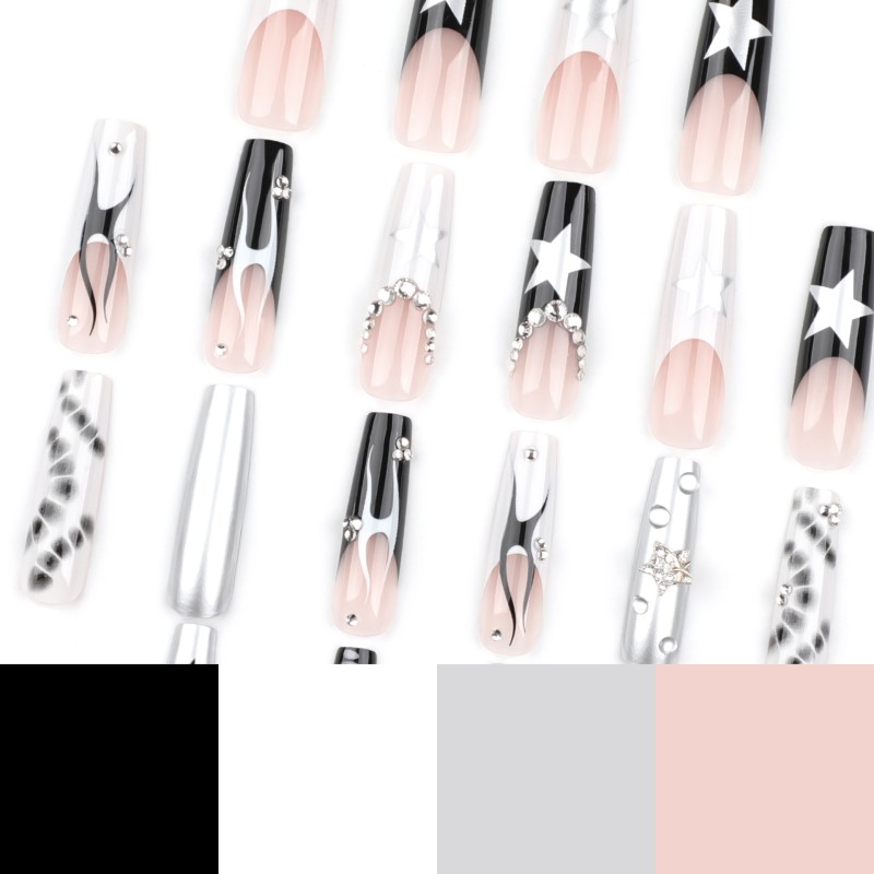 French Wearing Armour Rectangular European American Crocodile Nail Piece Stars Flame Cross-Border Fingernails