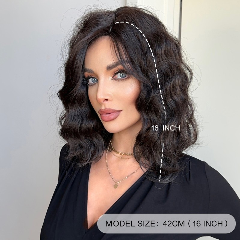 Women's Medium-Length Chemical Fiber Wig Age-Reducing High Temperature Silk Short Bob Hairstyle Water Wave Style Small Cap Size