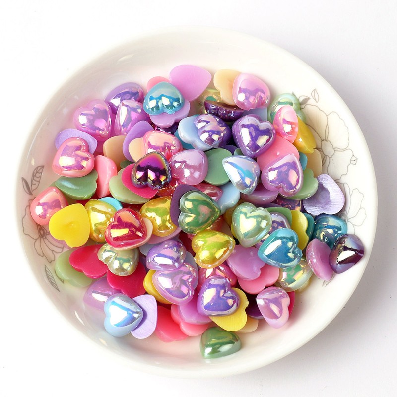 AB Color Half Circle Love Imitation Pearl Handmade DIY Nail Art Decoration Flat Bottom Peach Beads Resin 3D Heart Color ABS