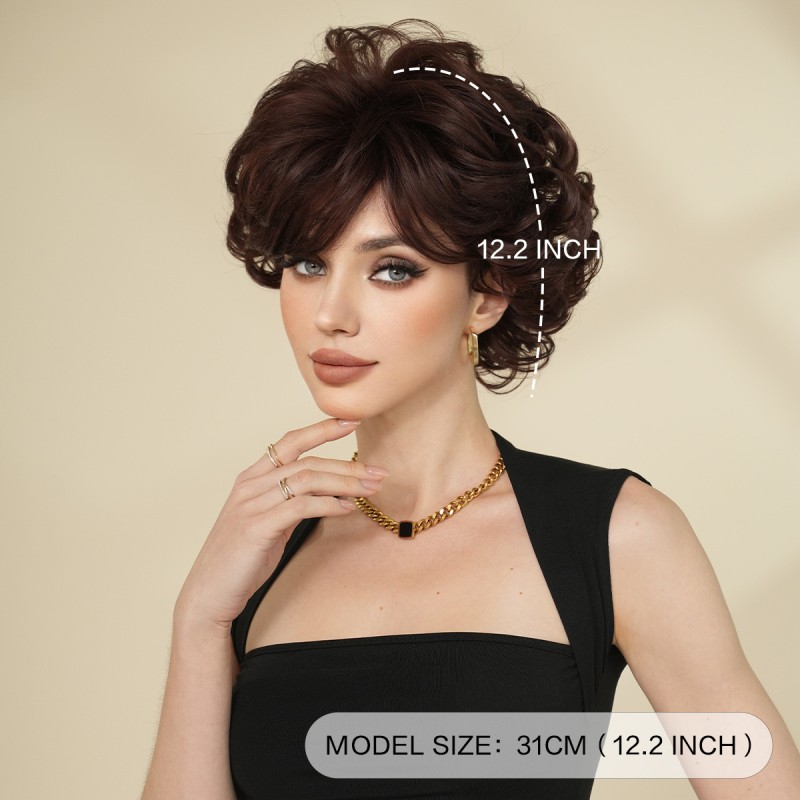 2025 Ladies Vintage Wig Brown Elf Short Hair 7080 S Chemical Fiber with Small Cap Wholesale Vintage Headgear
