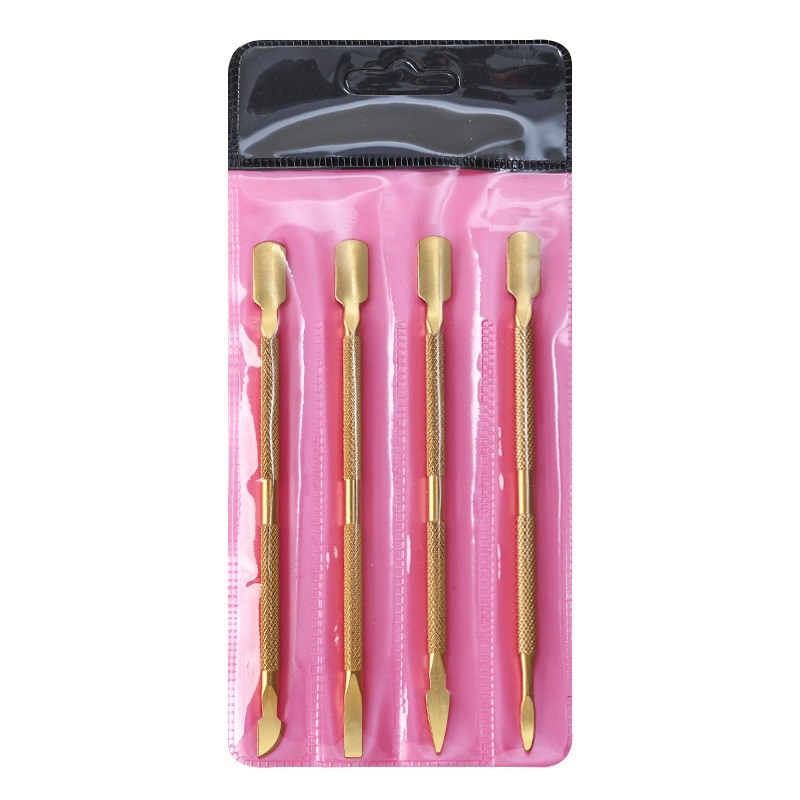 4-Piece Stainless Steel Double-Headed Dead Skin Armor Stripper Kit Color Nail Cuticle Pusher & Oil Pusher Tool Set