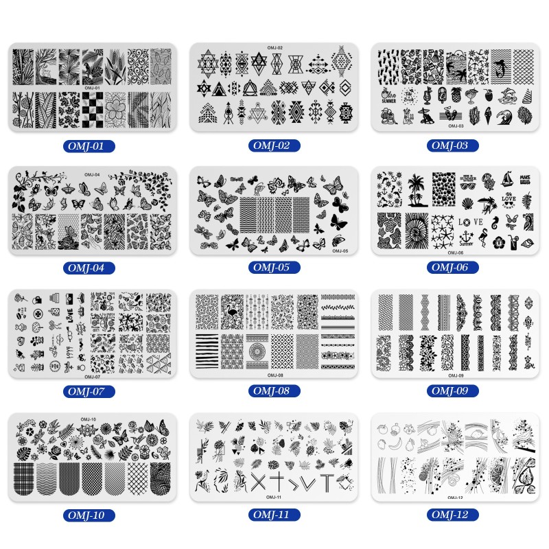 OM-J New Christmas Tree and Butterfly Nail Art Printing Template Durable Plastic Square Steel Plate Cross-Border Liquid Form