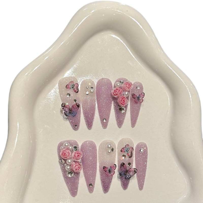 Millennium Spice Girl Purple Fingers Artificial Fingernails Sweet Cool Wind Armor Three-dimensional Rose Pure Hand-Worn