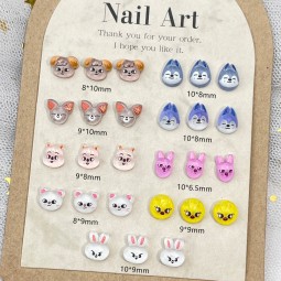 Cartoon 3D Mini Nail Art Accessories Cross-Border Cute Fox Puppy Resin Diamond Armor Made of Metal Pet Material Stickers Decals
