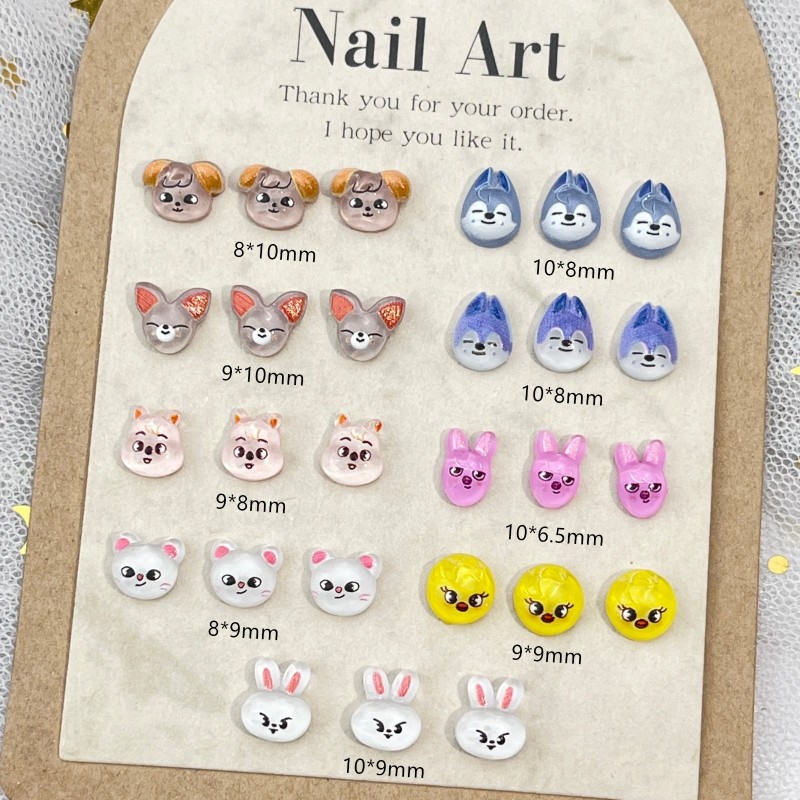 Cartoon 3D Mini Nail Art Accessories Cross-Border Cute Fox Puppy Resin Diamond Armor Made of Metal Pet Material Stickers Decals