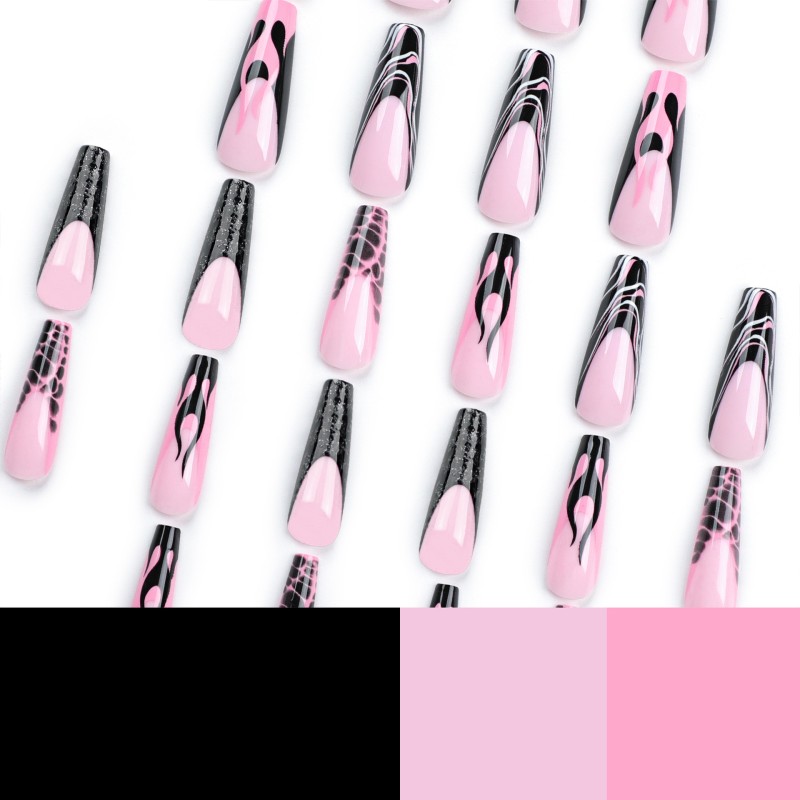 European American French Flame Nail Art Set 24pcs ABS Cross-Border Crocodile Hot Girls' Wearable Nail Wraps Wholesale