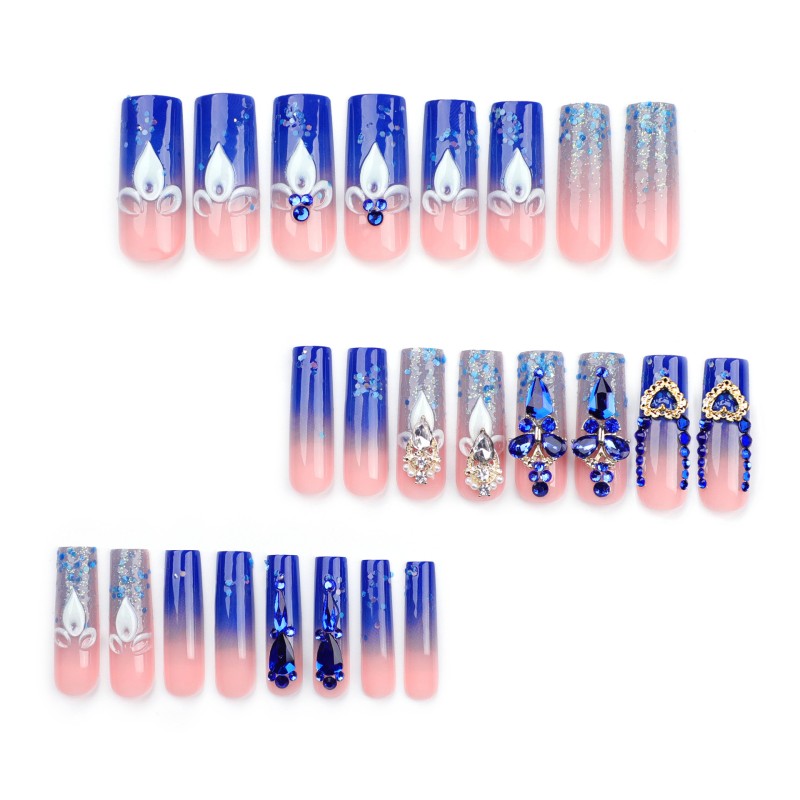 Wholesale French Armor-Inspired Artificial Fingernails Cross-Border Diamond Flash Nail Pieces Water Pipe Rectangular for Finger
