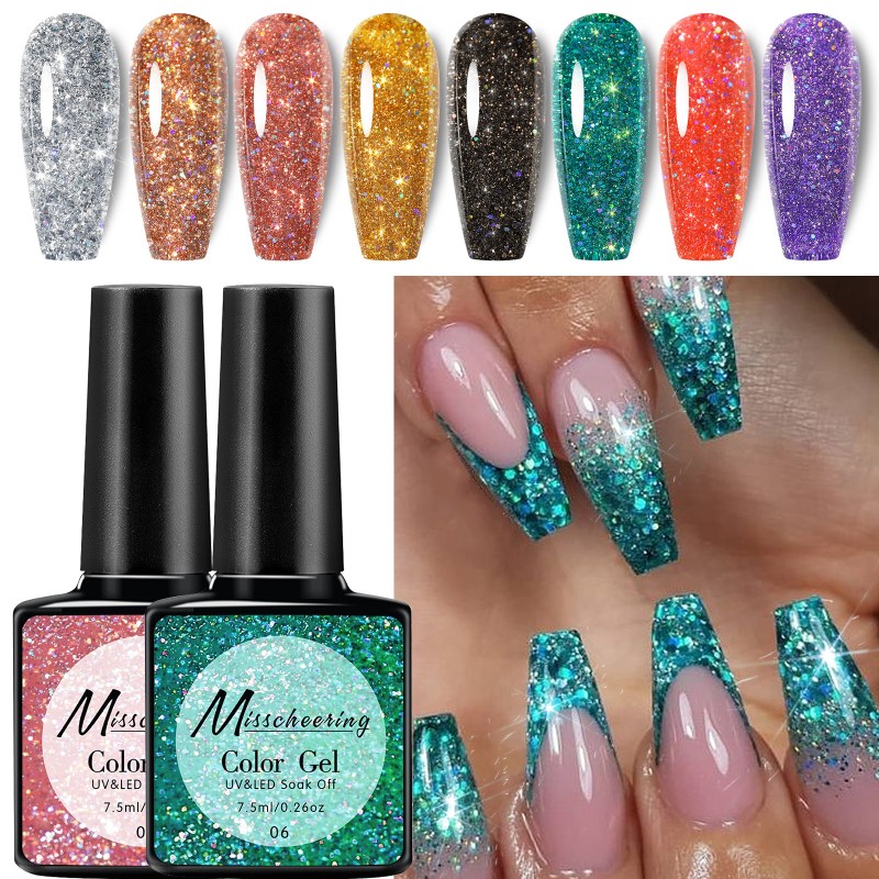 Long-Lasting 7ml LED Nail Polish Glue Popular Broken Diamond Design Cross-Border Flash Galaxy Star Sequins New Release Nail