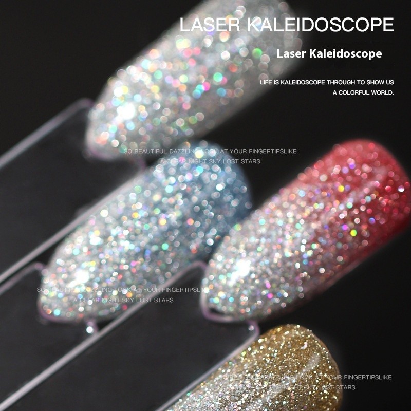 2021 New Laser Kaleidoscope Nail Polish Glue LED Lamp Source Flash Colorful Broken Diamond Aurora Magic Sequin UV Gel Nail Art