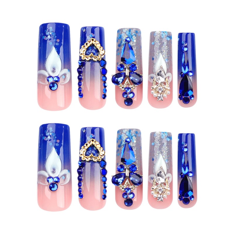 Wholesale French Armor-Inspired Artificial Fingernails Cross-Border Diamond Flash Nail Pieces Water Pipe Rectangular for Finger