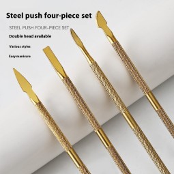 4-Piece Stainless Steel Double-Headed Dead Skin Armor Stripper Kit Color Nail Cuticle Pusher & Oil Pusher Tool Set