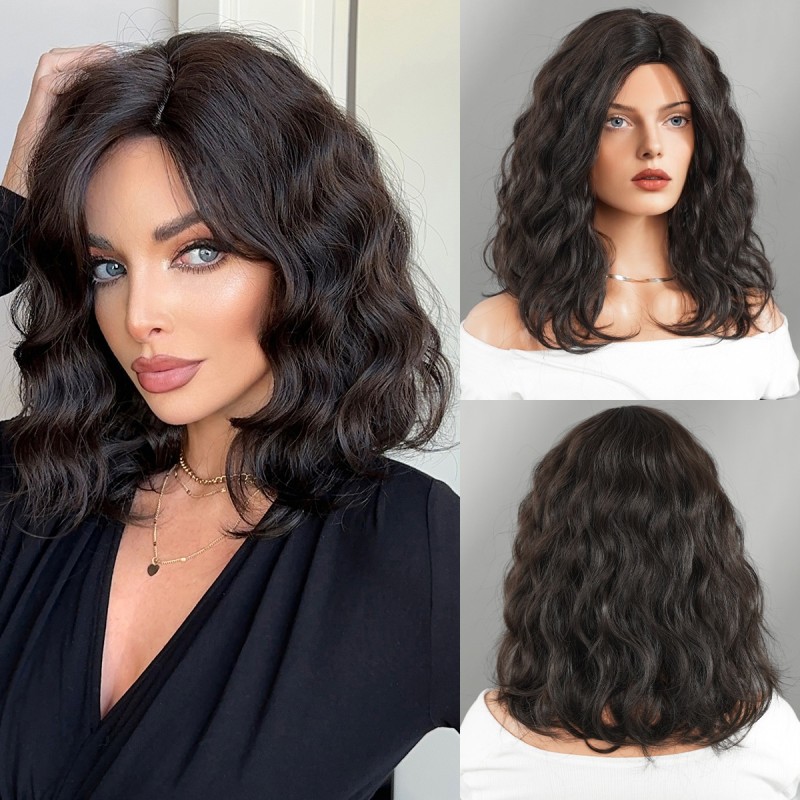 Women's Medium-Length Chemical Fiber Wig Age-Reducing High Temperature Silk Short Bob Hairstyle Water Wave Style Small Cap Size