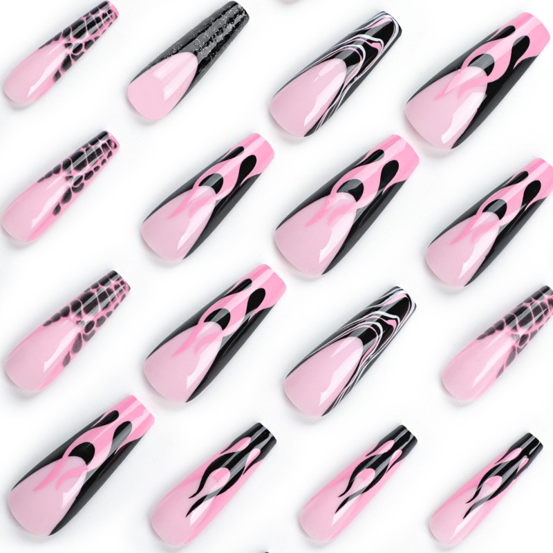 European American French Flame Nail Art Set 24pcs ABS Cross-Border Crocodile Hot Girls' Wearable Nail Wraps Wholesale