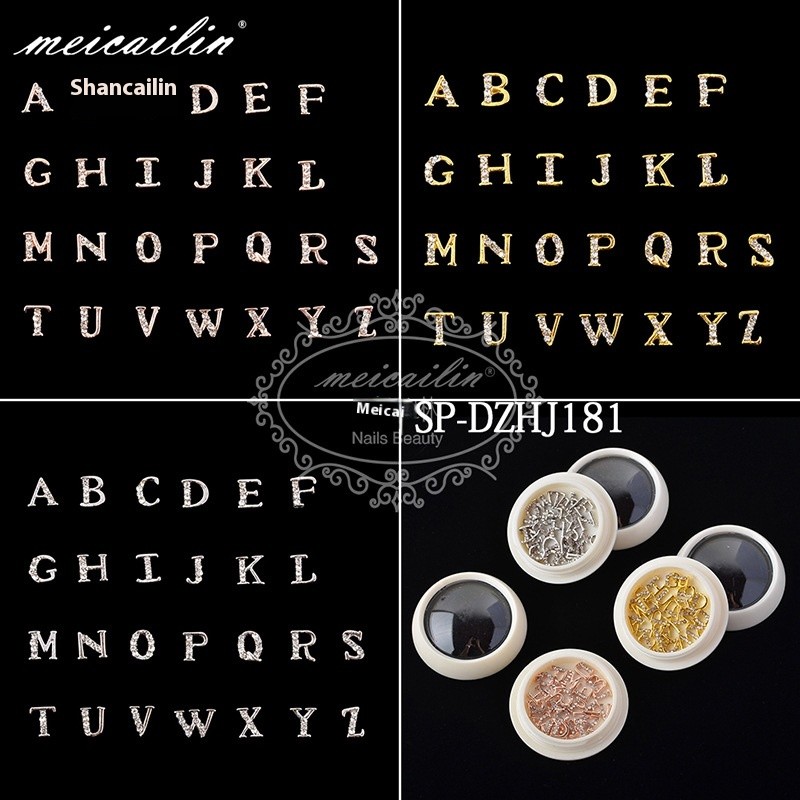 New LZ 3D Japanese Nail Art 26 Letters Alloy Jewelry Nail Drill Black Nail Art Net Red Gun