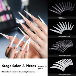 Super Long Performance Art Nail Templates Transparent Natural Color French Style Square Patch Glue for Fingernails for Salon Use
