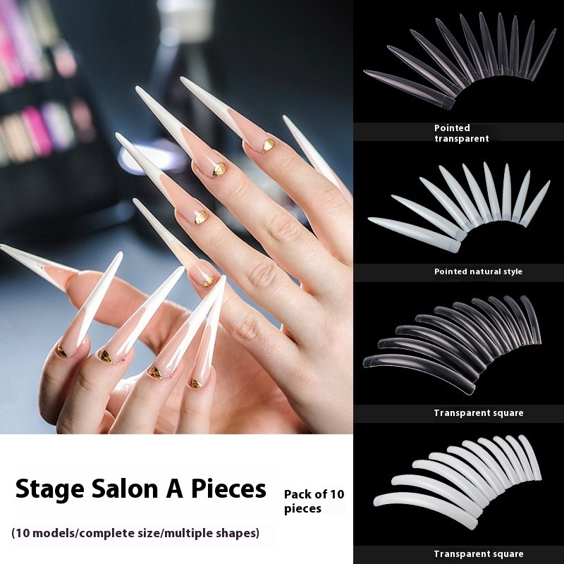 Super Long Performance Art Nail Templates Transparent Natural Color French Style Square Patch Glue for Fingernails for Salon Use