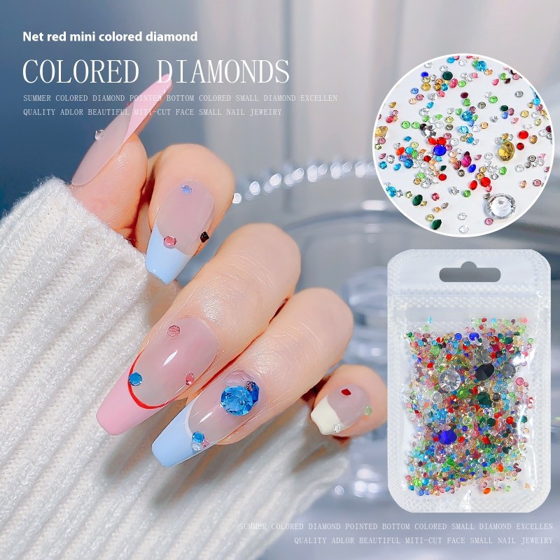Wholesale DIY Nail Jewelry Supplies Mixed 3D Little Monkey Diamond Love Blast Pointed Bottom in Color Bags-Glass Material