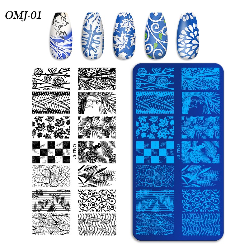 OM-J New Christmas Tree and Butterfly Nail Art Printing Template Durable Plastic Square Steel Plate Cross-Border Liquid Form