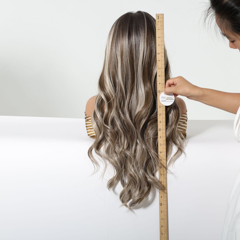 Free Seam Gradient 13*6 Dark Gray Lace Front Wigs Realistic Long Curly Hair Full Head Cover Large Area in Stock