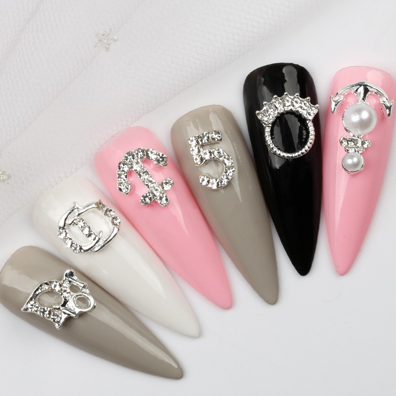 New Nail Art Alloy Jewelry Diamond Nail Decoration Accessories Tik Tok Symbol D-character Coin 5-character Anchor Nail Art