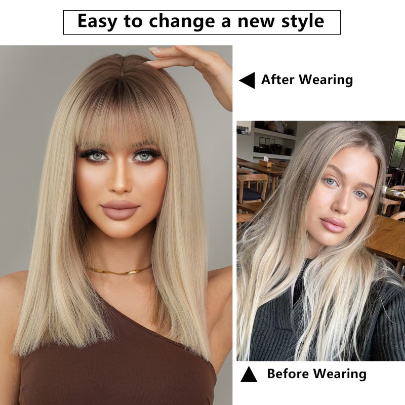 2025 Linen Golden Shoulder Women's Straight Wig Small Cap Size Full Head Cover Rose Mesh Top Light Brown Dye Chemical Fiber for