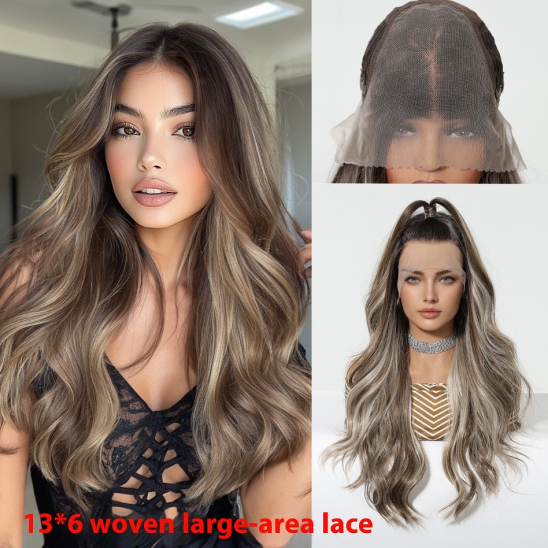 Free Seam Gradient 13*6 Dark Gray Lace Front Wigs Realistic Long Curly Hair Full Head Cover Large Area in Stock