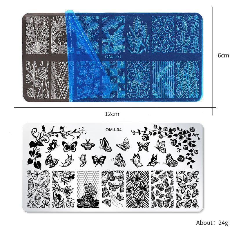 OM-J New Christmas Tree and Butterfly Nail Art Printing Template Durable Plastic Square Steel Plate Cross-Border Liquid Form