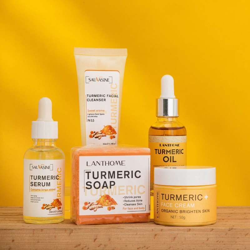 Turmeric Skincare Set Manufacturer - Custom Organic Anti Acne Wrinkles Tighten Pores