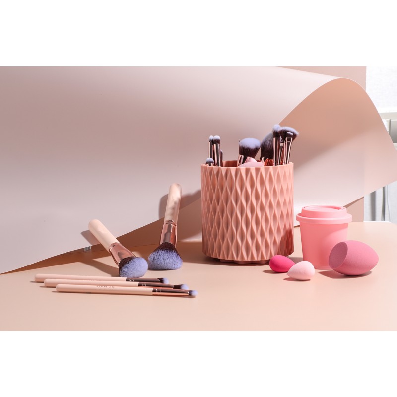Makeup Brush Set Manufacturer - OEM Custom Logo 50 MOQ 18 Pcs with Sponge Holder