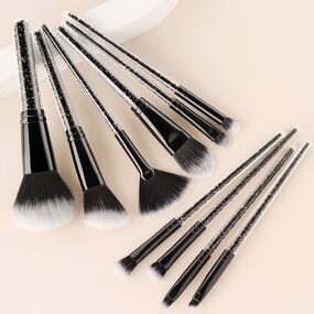 Makeup Brush Set Manufacturer - OEM Custom Logo Black Glitter Crystal Rhinestone 10pcs