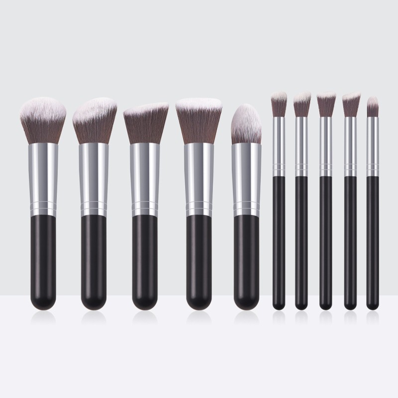 Mini Makeup Brushes Manufacturer - OEM Custom Logo Vegan 10pcs Wood Kabuki Brush Set