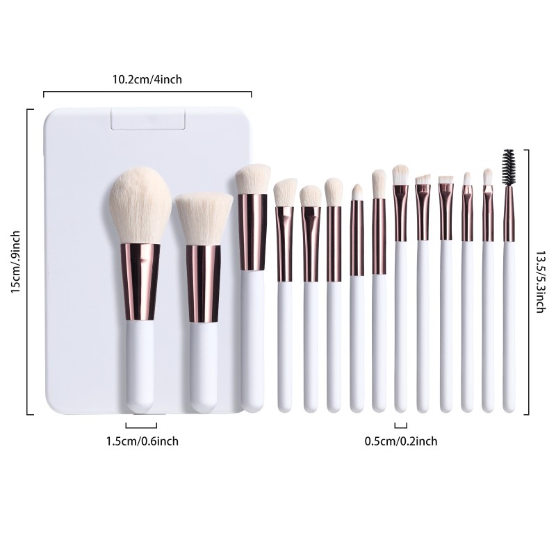 Makeup Brush Set Manufacturer - OEM 14PCS Rose Gold Synthetic Soft LED Light Mirror