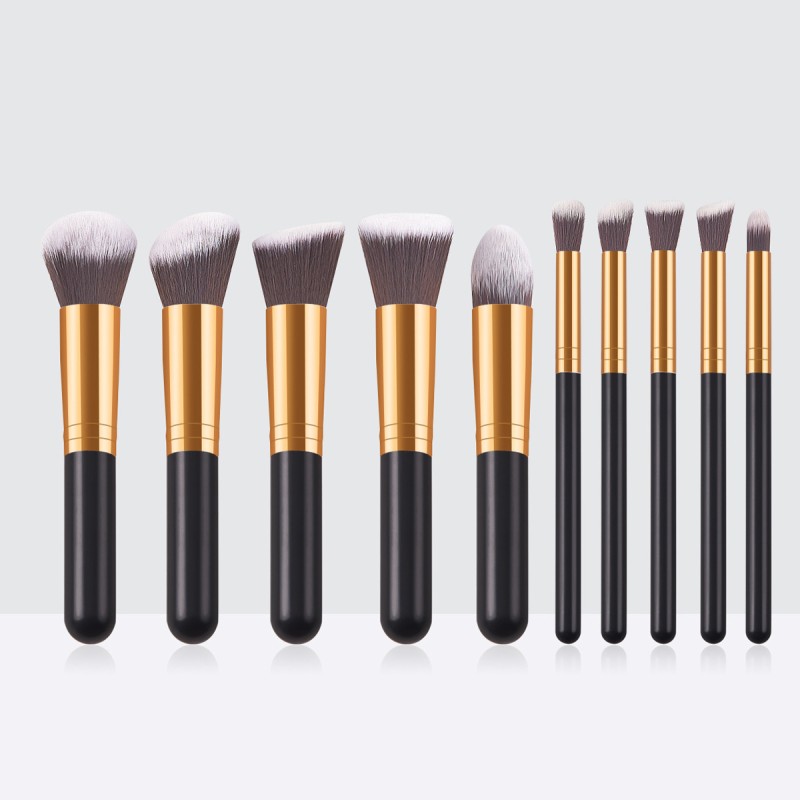 Mini Makeup Brushes Manufacturer - OEM Custom Logo Vegan 10pcs Wood Kabuki Brush Set