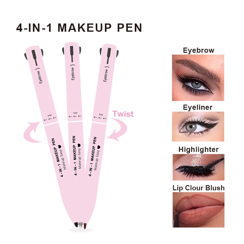 Makeup Pen Manufacturer - OEM Custom Label 4 in 1 Eyebrow Eyeliner Lip Liner Highlight