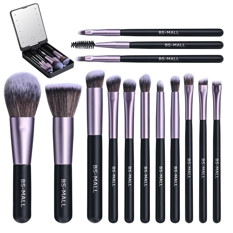 Makeup Brush Set Manufacturer - OEM 14PCS Rose Gold Synthetic Soft LED Light Mirror