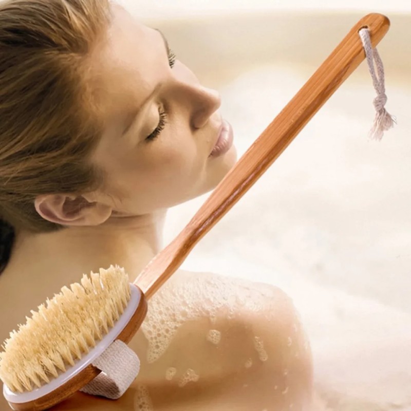 Bath Brush Supplier - Long Wooden Handle Shower Back Scrubber