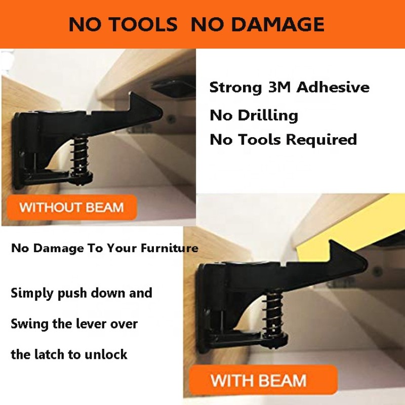 Baby Proofing Lock Factory - 10 Pack Adhesive No Drilling Latches