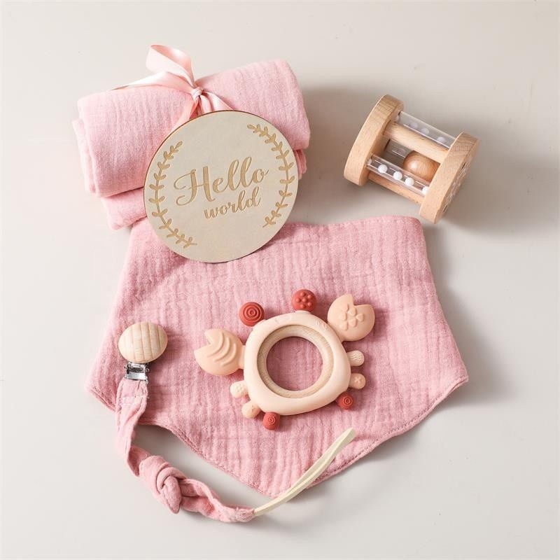 Baby Shower Box Supplier - Wooden Growth Cards Rattle Teether