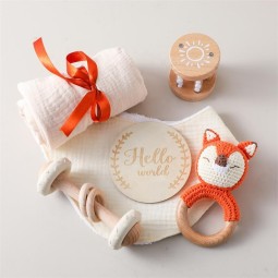 Baby Milestone Set Factory - Drool Towel Toy Wood Ring Rattle