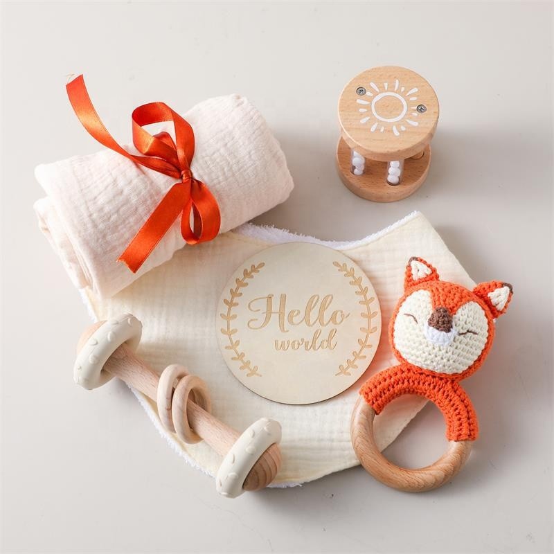 Baby Milestone Set Factory - Drool Towel Toy Wood Ring Rattle
