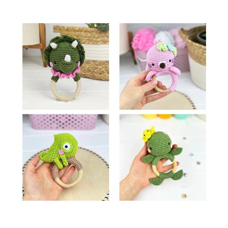 Animal Rattle Factory - Crochet Wooden Ring Hippopotamus