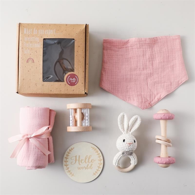 Baby Milestone Set Factory - Drool Towel Toy Wood Ring Rattle
