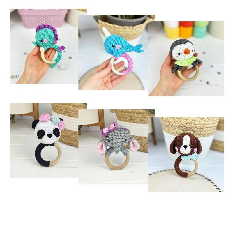 Animal Rattle Factory - Crochet Wooden Ring Hippopotamus