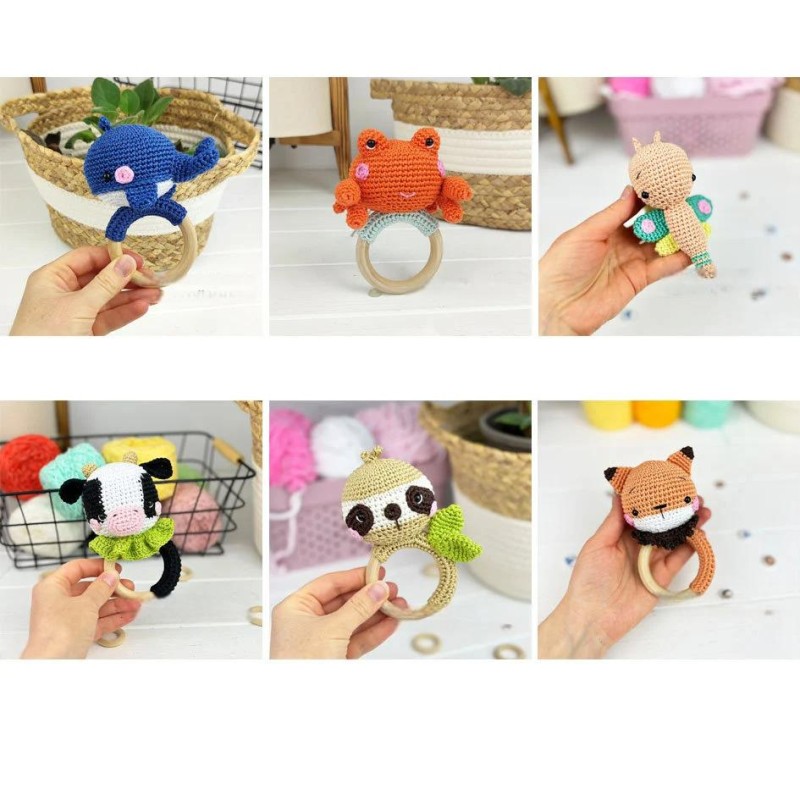 Animal Rattle Factory - Crochet Wooden Ring Hippopotamus