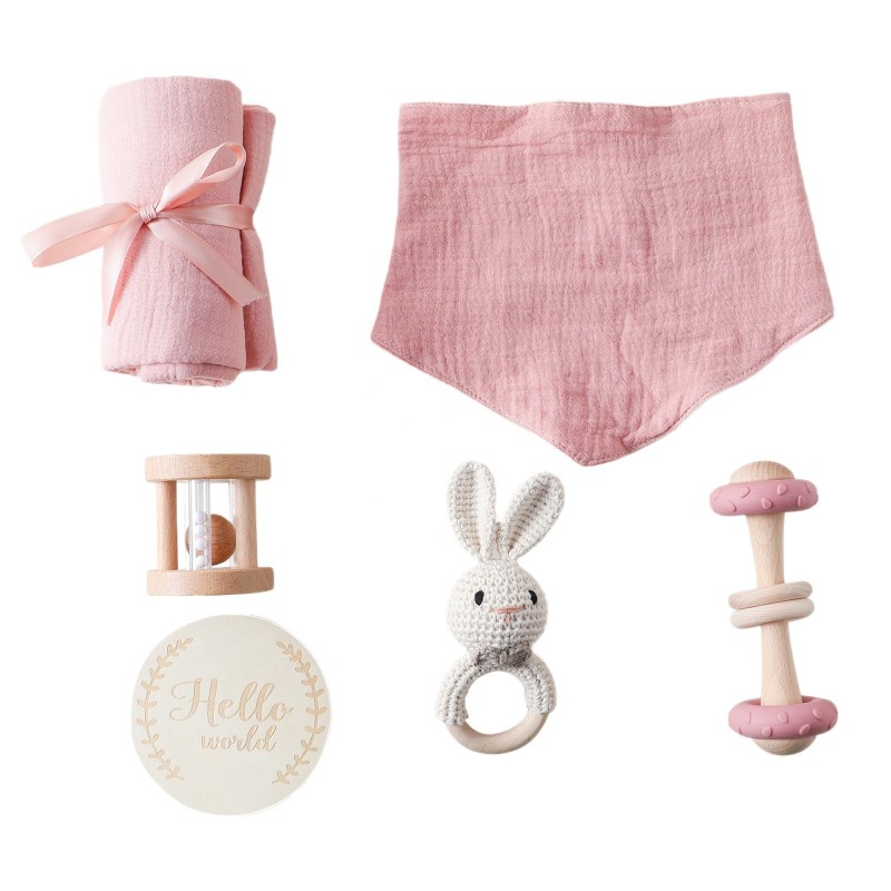 Baby Milestone Set Factory - Drool Towel Toy Wood Ring Rattle