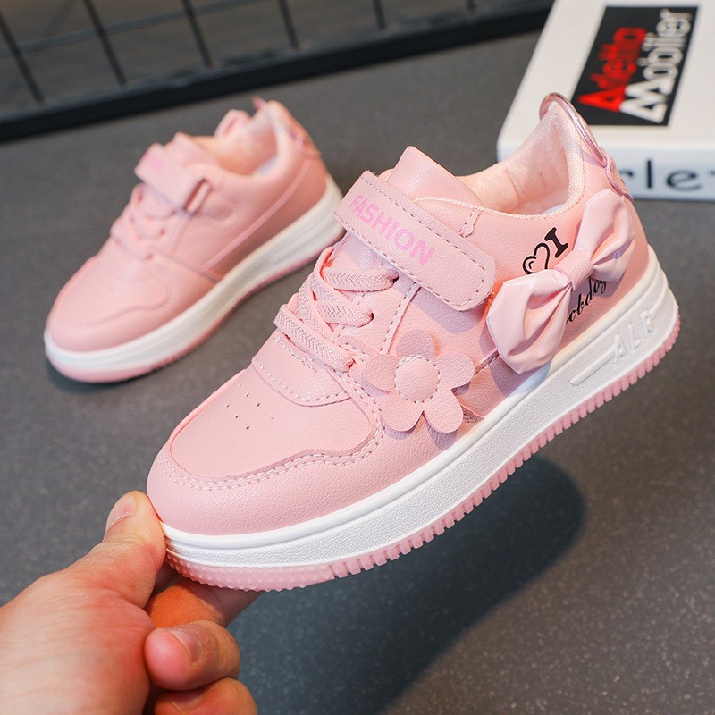 Girls Sports Shoes Manufacturer - OEM Pink White Ribbon Bow Spring Autumn Lightweight Casual Flat